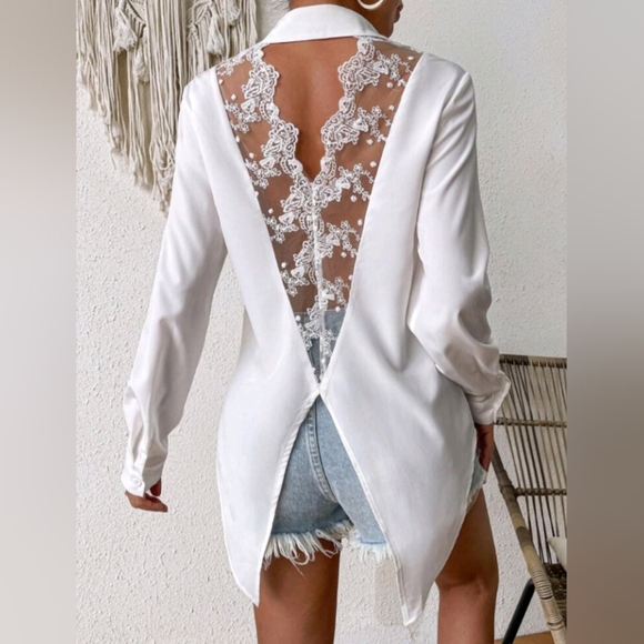 Backless Lace Panel Shirt - Picture 5 of 6